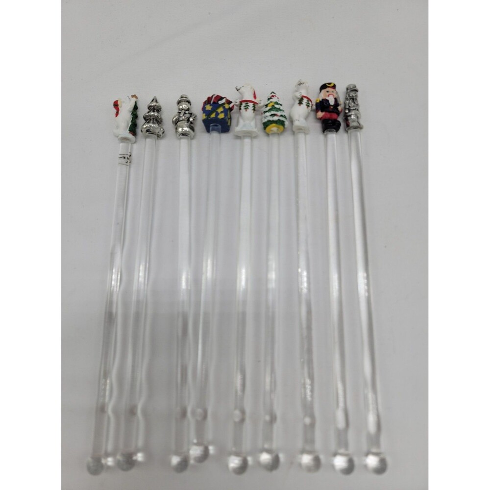 Lot Of 9 Christmas Themed Stir Sticks Plastic